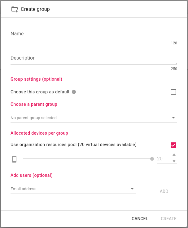 Create group modal