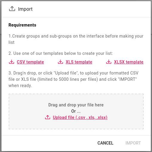 Import file modal